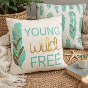Young Wild Free Decorative Throw Pillow Boho Feather Print Thro Accent Cushion